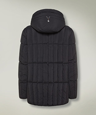 Down jacket with inner bib and double hood | Dekker