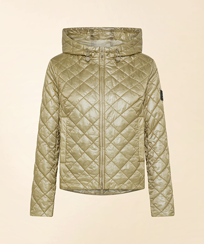 Metallic quilted nylon puffer coat